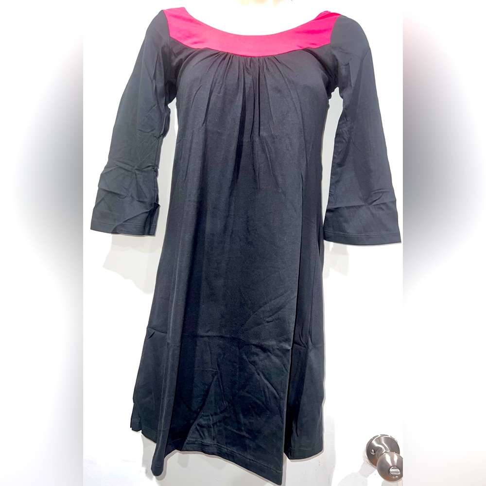 New Vintage 100% Pima Peruvian Cotton Black 3/4 Sleeve Dress.